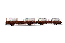 HR6458 - H0 2-tlg Flachwagen-Set Kls ohne Rungen, beladen mit je 2 Wagen (VW T2), DB, Ep. IV